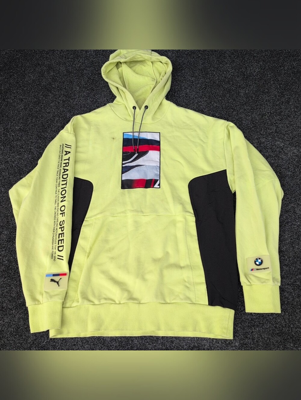 Bmx Motorsport Puma Hoodie Mens Small Fluo Yellow Street Racing Logo Pullover